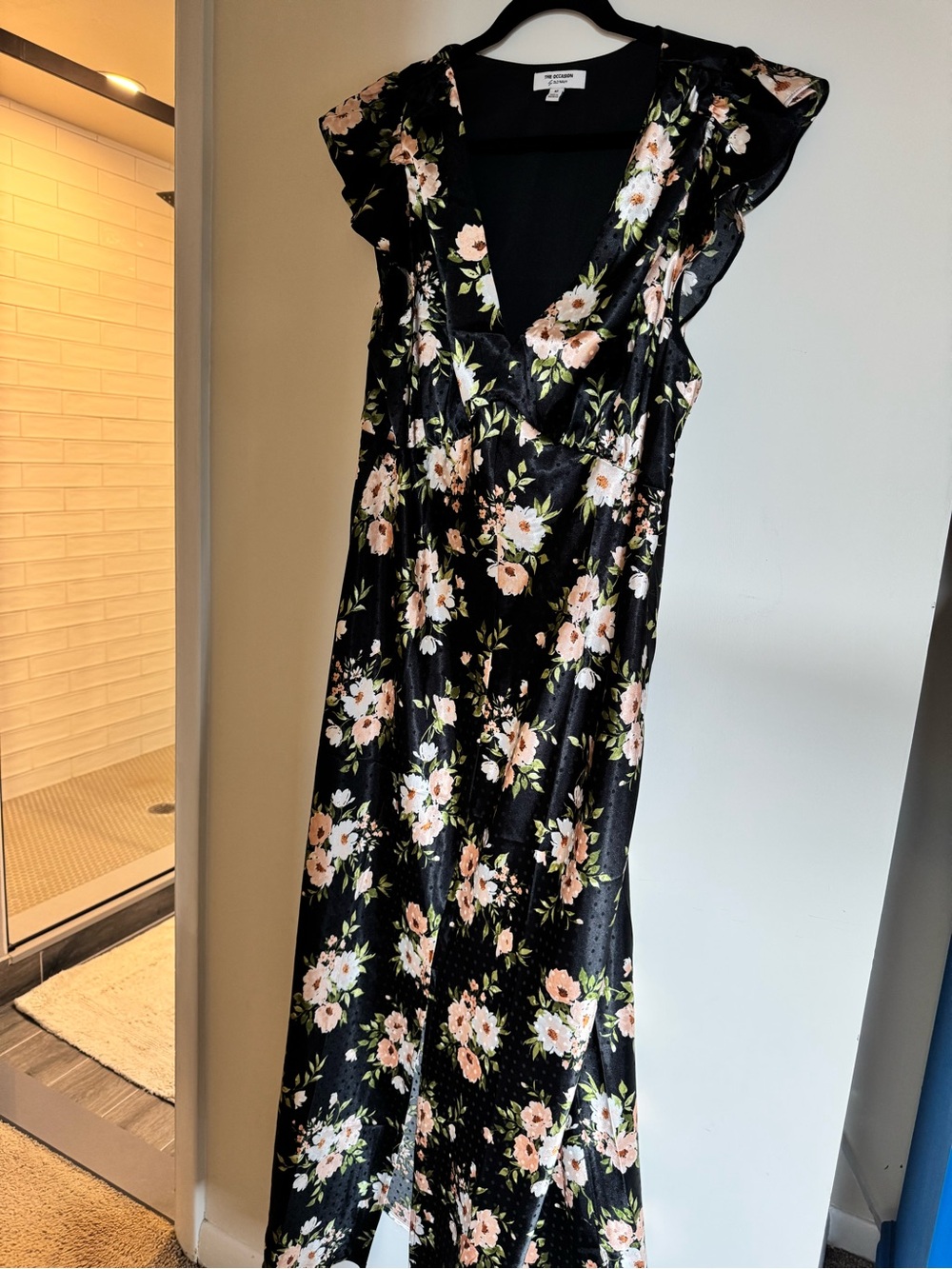 Old Navy Black Floral Maxi Dress with Pink and White Blooms